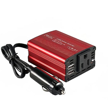 FOVAL 150W Car Power Inverter 12V DC to 110V AC Converter Vehicle Adapter Plug Outlet with 3.1A Dual USB Car Charger for Laptop Computer (Classic Red) - color: Classic Red