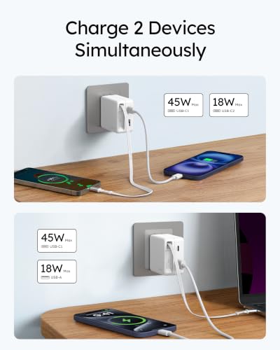 Nekmit USB C Charger Block, 65W 3-Port Wall Charger with Built-in Retractable USB C Cable, PPS Fast Wall Plug for iPhone 17/16/15 Series, iPad, and More