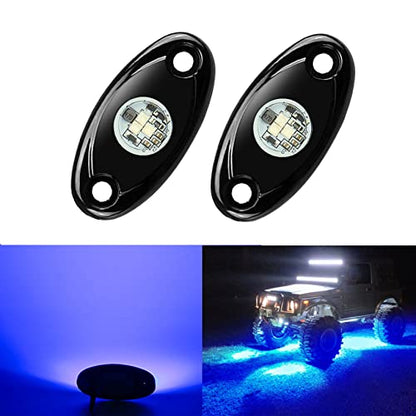 2 Pods LED Rock Lights, Ampper Waterproof LED Neon Underglow Light for Car Truck ATV UTV SUV Offroad Boat Underbody Glow Trail Rig Lamp (Blue) - color: Blue, size: 2 Pods