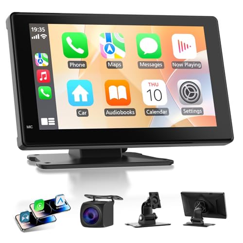 Haudio Portable CarPlay Screen for Apple CarPlay & Android Auto, 7 Inch Wireless Car Stereo Touchscreen with Bluetooth, GPS Navigation, Voice Control, Backup Camera Support for All Vehicles - size: 7 inch(7002)