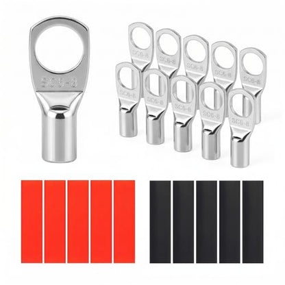 10PCS 10 Gauge Wire Connectors with Heat Shrink Tubing, Battery Terminal Ends, Tinned Copper Ring Terminals for AWG 12-10 - for Automotive, RV, Solar & Outdoor Power Equipment (SC6-8) - size: SC6-8