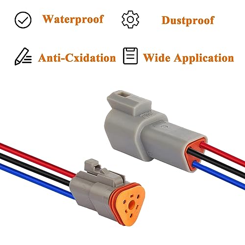 14 AWG 3 Pin DT Connector Waterproof Automotive Electrical Connector, Male and Female Way Auto Electrical Wire Connectors Harness for Car Truck Boat Motorcycle Trike Caravan - 6 Pack - style: 3 Pin-6 Sets