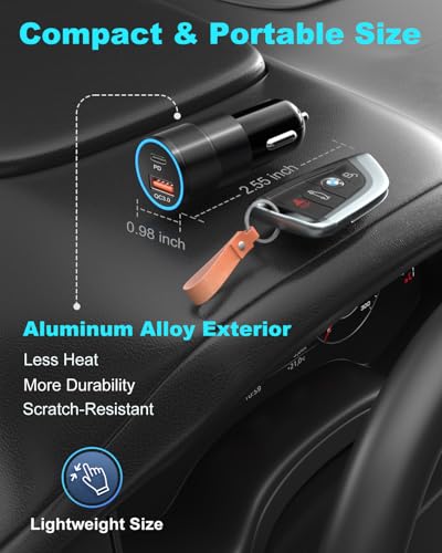 USB C Car Charger 38W, OKRAY 2-Port Car Phone Charger PD&QC Fast Charging