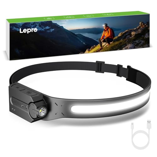 Lepro LED Rechargeable Headlamp Motion Sensor 230°Wide Beam Waterproof