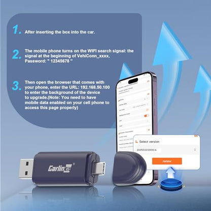 Carlinkit Mini SE Pro Wireless CarPlay Adapter, Wired to Wireless Converter for OEM Factory Wired CarPlay/Android Auto Cars, 5GHz WiFi Fast Connect with USB C/A Dual Port - color: Dark Blue