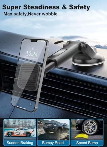 Strong Suction Cup Cell Phone Mount, Long Extension Arm for Windshield/Dashboard, Car Phone Holder Holder Mount, Magnetic Phone Holders for Your car /360 Rotation Phone Mount Holder for All Cars