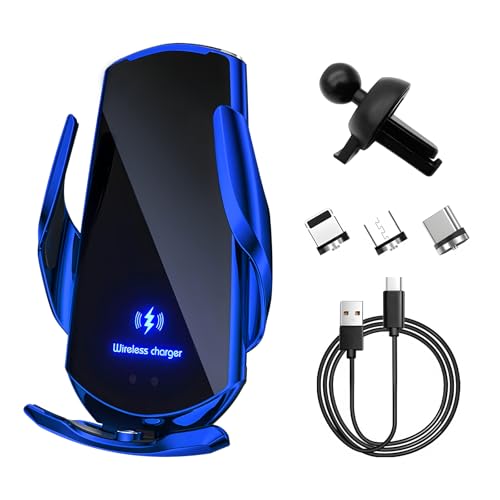 Sun Walker Wireless Car Charger Mount, Electric Induction 15W Fast Charging Bracket Air Vent Phone Holder, Auto-Clamping Wireless Charger Vent Mount Compatible with Most Smartphones (Blue) - color: Blue