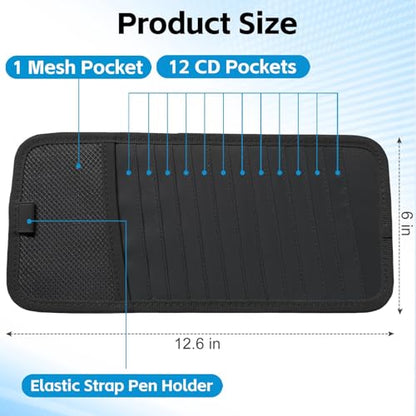 CD Visor Holder, Visor CD Holder 12 DVD Organizer, Elastic Strap