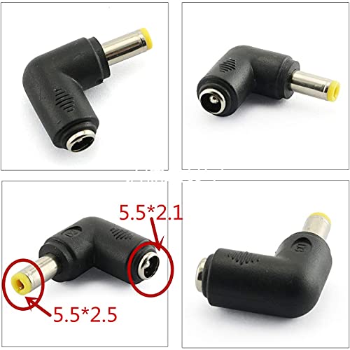 4pcs 90 Degree 5.52.1 Mm Male Jack to 5.52.5MM Female Plug Right Angle L Shaped DC Power Connector Adapter for Laptop - size: 5.5 x 2.5mm
