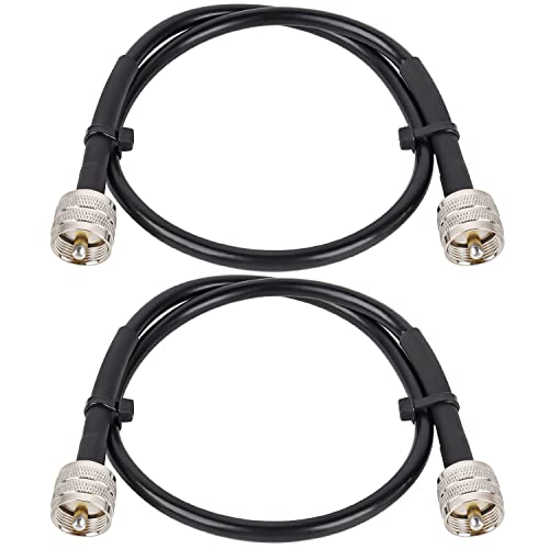 MOOKEERF RG8x Jumper Cable 2ft,2 Pack PL259 Jumper CB Coax Cable 50 Ohm,UHF PL259 Male to Male Low Loss CB Antenna Extension for HAM Radio,VHF Radio,SWR Meter,Antenna Analyzer - size: 2FT