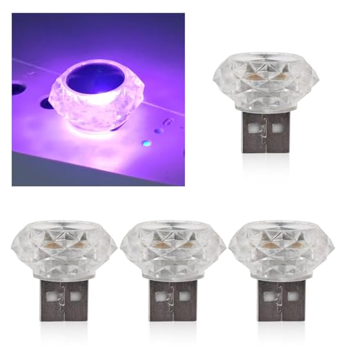 4PCS USB LED Car Interior Lights, Mini Plug-in Car Atmosphere Lamp, Portable Retro Auto Ambient Night Light, Universal for Vehicle, Bedroom, Laptop, Party, Camping Decoration (Pink) - color: Pink