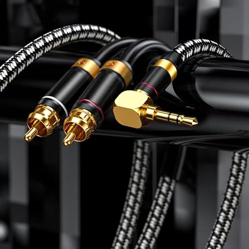 Audiophile RCA Cable, [1M/3.2Feet, Silvered-Plated Copper core] 3.5mm Male to 2RCA Male Stereo Audio Adapter Cable with Outer diameters 6.5mm for Smartphones, Tablets, Speakers, HDTV - size: 3.2 Feet (1M), style: Right angle 3.5mm to 2 RCA