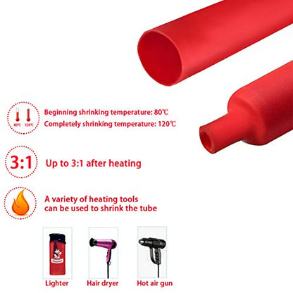 3:1 Dual Wall Heat Shrink Tubing Marine Grade Wire Cable Adhesive Lined Tube Waterproof DIY 4Ft (Dia 7.9mm(0.31”) Red) - color: Dia 7.9mm(0.31”) Red