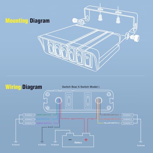 Nilight 6 Gang Rocker Switch Box Waterproof 60Amp Max - color: Blue 6 Gang Switch Box