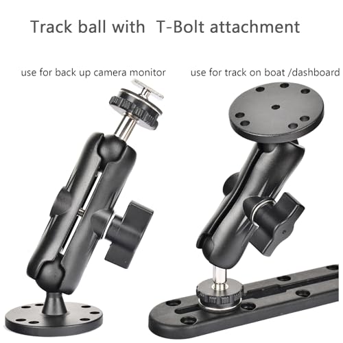 VAUBORTTI Aluminum Ball Mount for Garmin Striker 4,Double AMPS Round Plates,1" Ball Fit for RAM Kit,Drill Base for Fish Finder,GPS Chartplotter Holder, T-Bolt Track Mount for Kayak Boat Marine