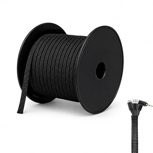 100 Feet - 1/4 Inch Braided Wire Loom PET Cable Loom Expandable Braided Sleeving Wire Sleeve for Automotive，TV, Computer, Home Theater, Black - size: 1/4'' - 100ft