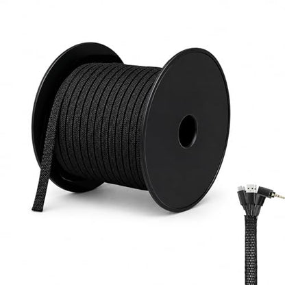 100 Feet - 1/4 Inch Braided Wire Loom PET Cable Loom Expandable Braided Sleeving Wire Sleeve for Automotive，TV, Computer, Home Theater, Black - size: 1/4'' - 100ft