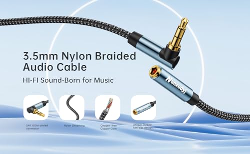 3.5mm Headphone Extension Cord 10ft/3M,3.5mm Male to Female Stereo Audio Extension Cable/90 Degree Right Angle Aux Cable for Smartphones, Tablets, Media Players - size: 10 ft