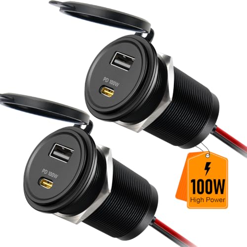 118W 12V USB Outlet, 100W Type-C PD3.0 Laptop Car USB C Socket - color: 2Pcs