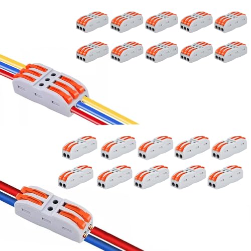 Nineleaf Wire Connectors,Push Quick Electrical Cable Connectors,32A 600Volt,2/3 Circuit Inline Splices,28 to 12awg,2 in 2 Out 10Pack with 3 in 3 Out 10Pack - color: Blended, size: 20PCS