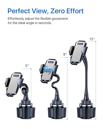 andobil Upgraded, Solidest 15in Cup Phone Holder for Car, Stable & Adjustable, Long Gooseneck Car Phone Holders for Your Car Truck Fit for iPhone 17 Pro Max 16 15 14 13 Pro Max, Grey - color: Gooseneck-Grey