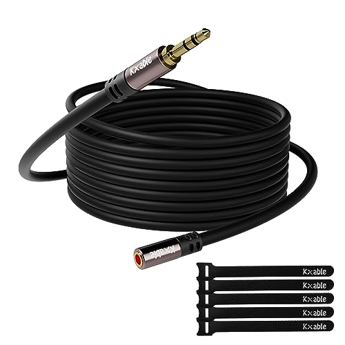 3.5mm Extension Cable 100 Feet, Long Male to Female Auxiliary Audio Stereo Cable, Headphone Extension Cord, Hi-Fi Sound, Gold Plated Connectors, OFC Core, Black Cable (with 5 pcs Cable Ties) -100ft - size: 100 Feet