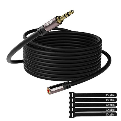 3.5mm Extension Cable 100 Feet, Long Male to Female Auxiliary Audio Stereo Cable, Headphone Extension Cord, Hi-Fi Sound, Gold Plated Connectors, OFC Core, Black Cable (with 5 pcs Cable Ties) -100ft - size: 100 Feet