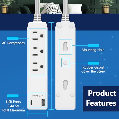 LIDER Outlet Extender with 3 Receptacles, 12W USB-A & USB-C, Flat-Face - color: Gold, size: 1 Pack