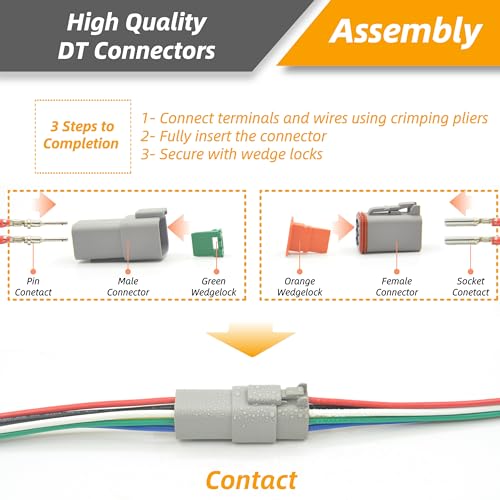 215 PCS Deutsch Connector Kit, DT 2 3 4 6 8 12 Pin Connectors, IP67 Waterproof Electrical Connectors Plug with 75 Pairs Size 16 Stamped Contacts for Car Truck Boat (2SETS 215PCS) - size: 2SETS 215PCS