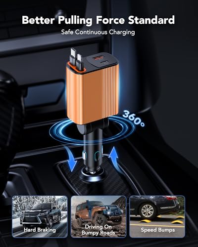 Retractable Car Charger, 85W Car Accessories USB C Fast Charger Adapter - color: Orange