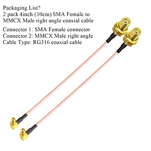 TUOLNK 2PCS SMA to MMCX Coax Cable, SMA Female to MMCX Male Right Angle 90 Degree Extension Coax Cable 4inch(10cm) Extender for Antenna, Radios - size: 4inch SMA Female