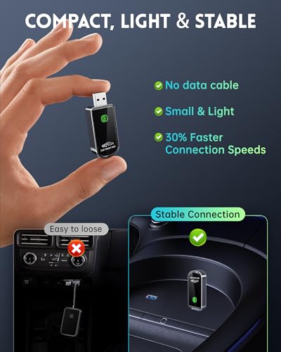 Amzfeel Wireless CarPlay Adapter for Apple iPhone iOS 10+ & Cars from 2015+, Mini Edition, Convert Factory Wired to Wireless CarPlay Dongle Plug & Play GPS Digital Media Receiver (Brushed Cobalt Blue)