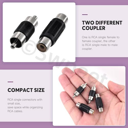 Swpeet 15Pcs Nickel Plated RCA Female to Female Coupler and 15Pcs RCA Male to Male Coupler Kit, RCA Audio Video Adapter, RCA Cable Extension Connector, RCA Adapter for Speaker, RCA Cable, Amplifier