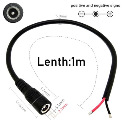 2Pcs 3FT 14AWG 15A 12V DC5.5mm x 2.1mm Female Power Pigtails Cable - style: DC5521 Female
