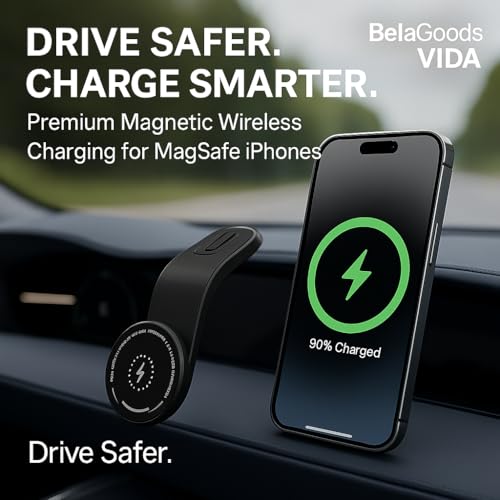 15W MagSafe Car Charger Mount - Magnetic Wireless Dashboard Phone Holder with 360° Adjustable Arm for iPhone 17-16-15-14-13-12- Pro Max