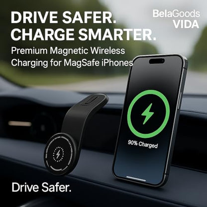 15W MagSafe Car Charger Mount - Magnetic Wireless Dashboard Phone Holder with 360° Adjustable Arm for iPhone 17-16-15-14-13-12- Pro Max