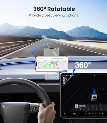 VICSEED Tesla Phone Mount【Strongest Magnet Power】 Foldable Hidden Tesla Phone Holder Fit for All Phones, Tesla Model 3/Y/Cybertruck Accessories, Tesla Model 3 Model Y for MagSafe Car Mount - Blue - color: Deep Blue