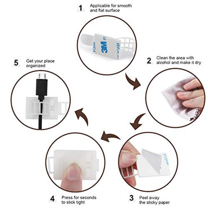 50Pcs Adhesive Cable Management Clips with 50Pcs Zip Ties, Adjustable Nylon Cable Strap Ties Wire Clips Clamps Organizer, Extra Screw & Hole - 3.35 Inch White - color: White, size: M-50pcs