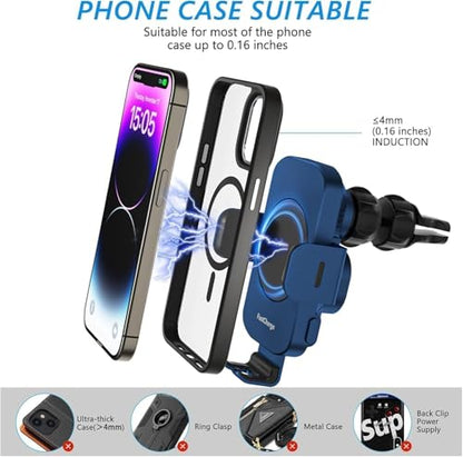 Wireless Car Charger, Fast Charging 15W Auto Clamping Car Charger Phone Holder Phone Mount for iPhone17 16 15 14 13 12 11 Pro Max Xs, Samsung Galaxy S24 Ultra S23 S22 S21 S20 S10+ Note 9, etc - color: Blue