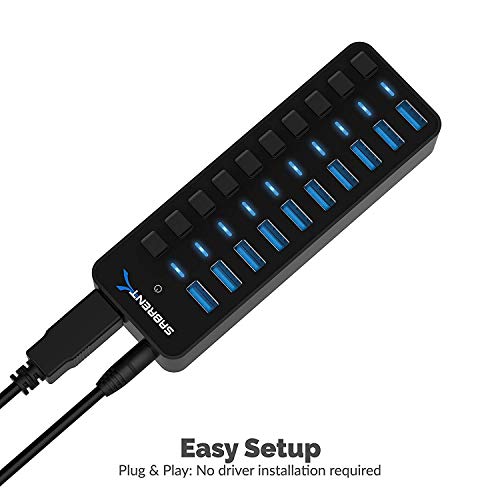 SABRENT 10-Port 60W Powered USB 3.0 Hub, Power Switches & LEDs (HB-BU10) - size: 10-Port - 10 USB 3.0