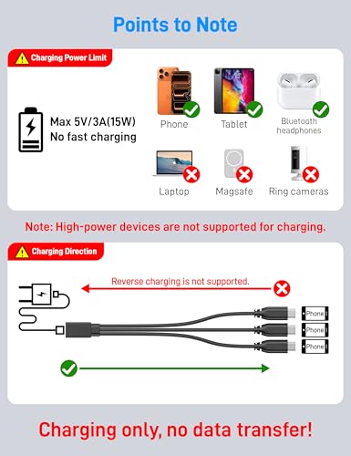 3 in 1 USB C Splitter Charge Cable, Type C Female to 3 Type C Male Charging Cable (Only for Charging, Can't Transmit Data) - style: 1 in 3 out