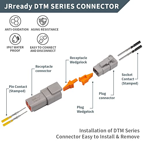 JRready ST6329-8 Deutsch DTM 8 Pin Connector(4 Sets), Size 20 Stamped Contacts 16-22 AWG for Harness Repair, Replacement, Automotive, Truck, Marine, Wiring Projects - size: 8 PIN