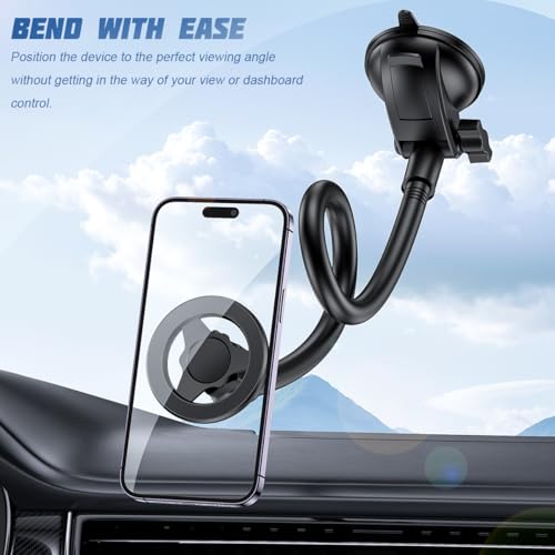 Gooseneck Car Phone Holder, Long Arm Vehicle Windshield & Dashboard Cellphone Mount with Strong Suction Cup, Anti-Shake Auto Interior Smartphone Stabilizer, Universal Fit (T006) - size: T006
