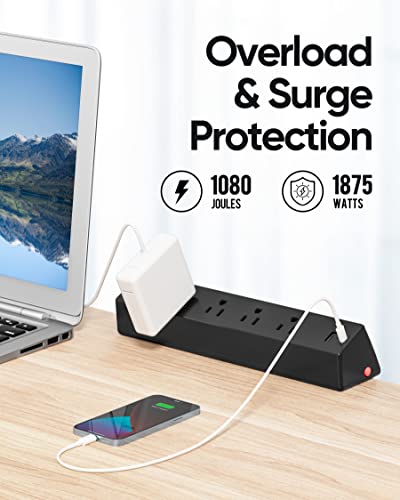 Desk Clamp Power Strip, 4 AC Outlets 4 USB Ports, Fit 1.7in Tabletop Edge - size: 6FT