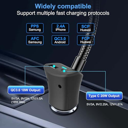12V Socket Power Outlet + Magsafe Car Mount Charger,10FT Cable 24V 216W Multi Port Outlet, 15W Wireless Car Cigarette Lighter Phone Charger