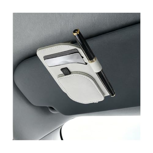 Car Sun Visor Organizer, Multi-Pocket Vehicle Sunglass Card Holder with Pen Slot, Automotive Interior Sunshade Glasses Storage Organizer, Universal Fit (White) - color: White
