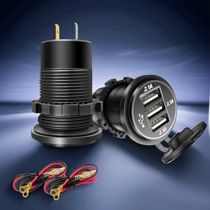 12V USB Outlet, 3 Port Car Charger Socket for Boat Marine RV Truck Golf - color: 2-Pack