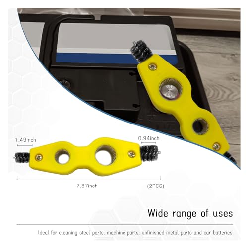 Dickno 2 PCS Car Battery Terminal Cleaning Brush, 4 in 1 Anti-Rust Auto Battery Cleaner with Steel Wire, Universal Vehicle Battery Terminals Machine Parts Cleaning Tool Accessories (Yellow) - color: Yellow, size: 2 PCS