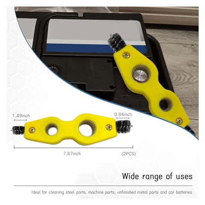 Dickno 2 PCS Car Battery Terminal Cleaning Brush, 4 in 1 Anti-Rust Auto Battery Cleaner with Steel Wire, Universal Vehicle Battery Terminals Machine Parts Cleaning Tool Accessories (Yellow) - color: Yellow, size: 2 PCS
