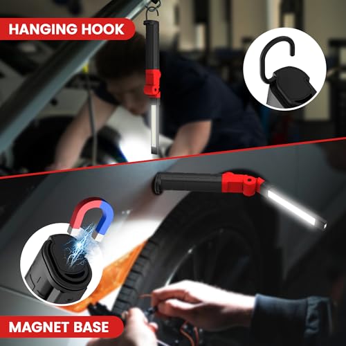 Rechargeable Work Light 2200mAh Magnetic LED Work Light Flashlight Mechanic Light Tool for Men Him, Foldable Lamp with Hook for Car Repair Emergency BBQ Grill (4 Pack) - style: 350 Lumens - 4Pcs